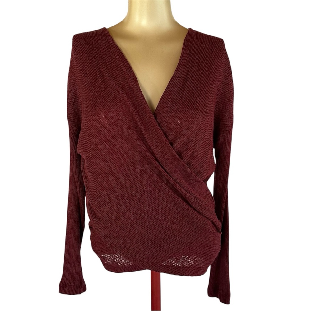 Lulus LUSH Burgundy Front-Wrap Knit Sweater Top Long Sleeve Women's XS